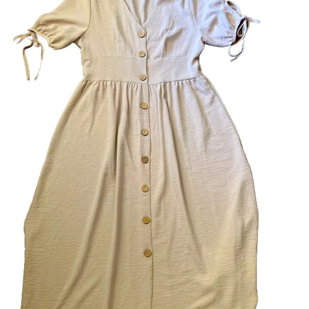 Women Solid Button Front A-line Ivory Beige Emery Rose Dress Size M (6)